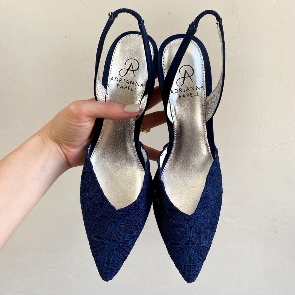 NEW Adrianna Papell Navy Lace Hallie Slingback Heels - Picture 5 of 7